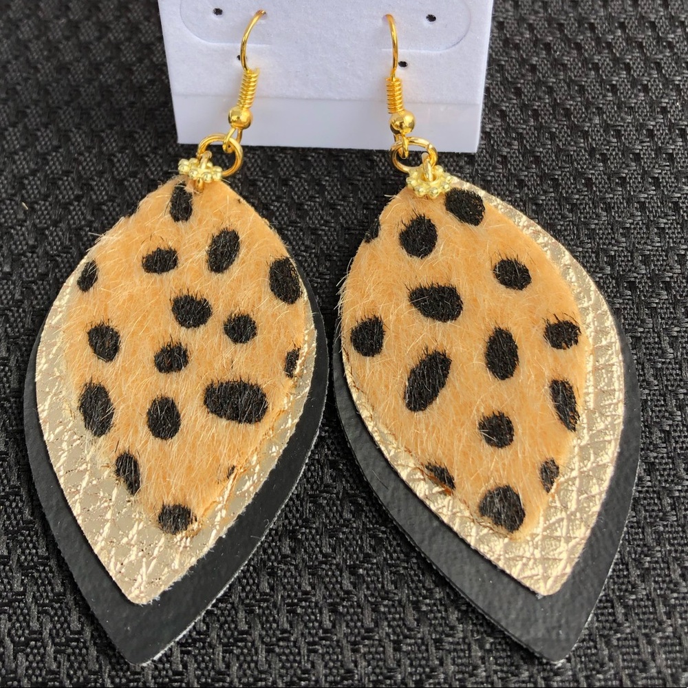 Handmade Faux Leather Leopard Print Earrings
